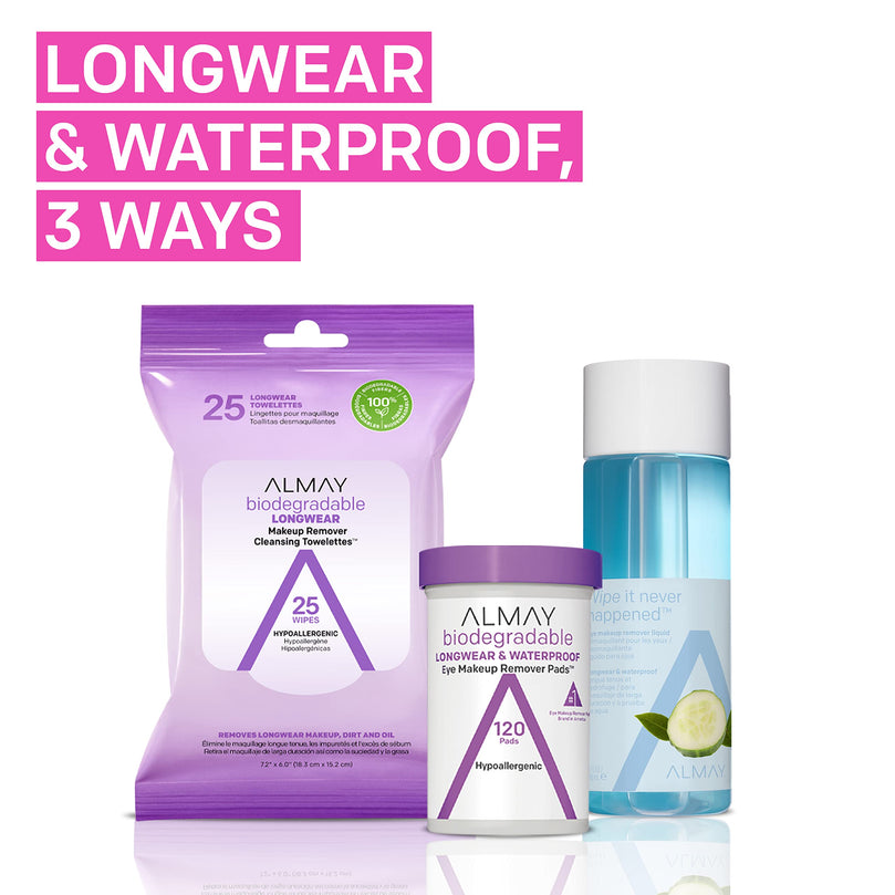 Almay Biodegradable Longwear and Waterproof Eye Makeup Remover Pads, 80 count
