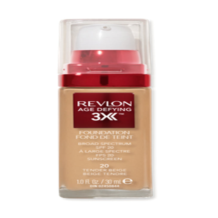 Revlon Age Defying 3X Cream Foundation Makeup, SPF 20, Tender Beige, 1 fl oz