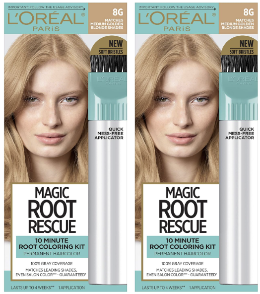 Loreal Paris Magic Root Rescue 10 Minute Root Hair Coloring Kit 8G Medium Golden Brown, 2 count