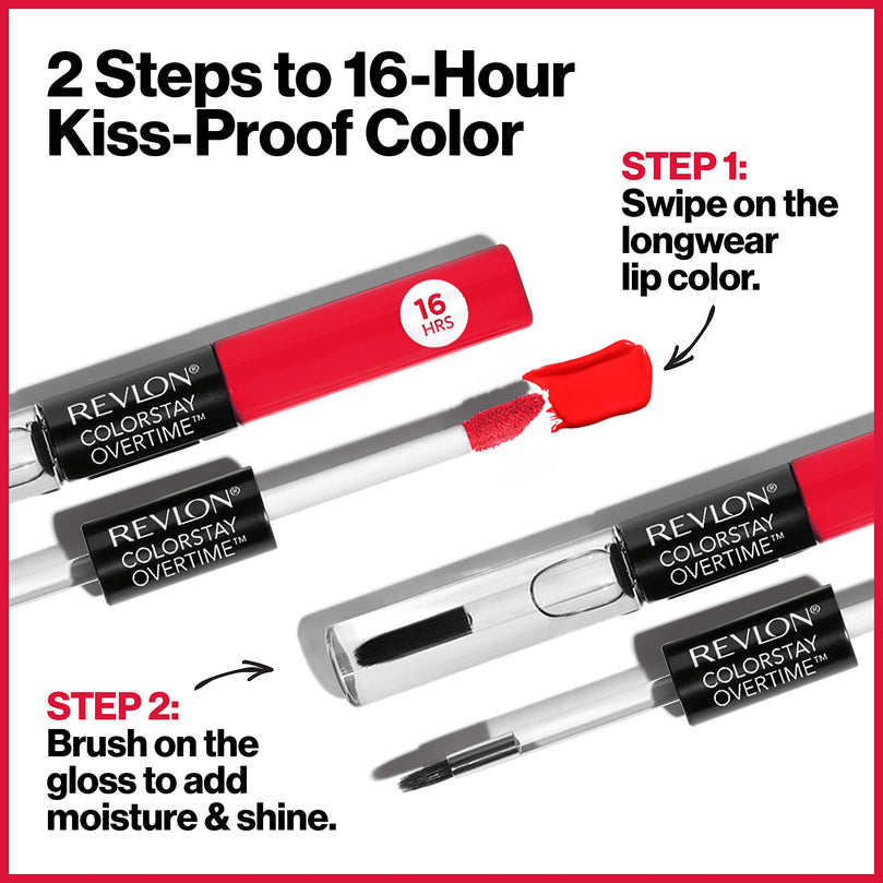 Revlon Liquid Lipstick with Clear Lip Gloss by Revlon, ColorStay Face Makeup, Overtime Lipcolor, Dual Ended with Vitamin E in Pink, 490 For Keeps Pink, 0.07 fl oz