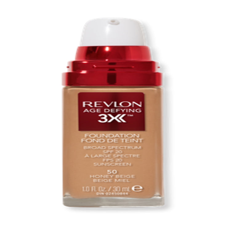 Revlon Age Defying 3X Cream Foundation Makeup, SPF 20, Honey Beige, 1 fl oz