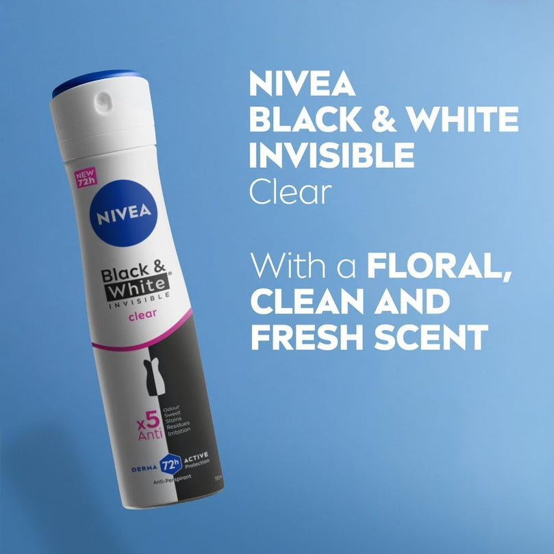 NIVEA Black & White Invisible Clear Anti-Perspirant Deodorant Spray 200ml 2-Pack