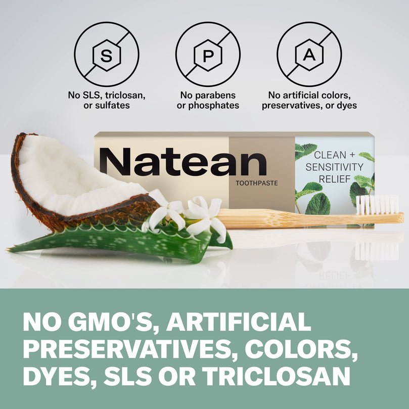 Natean Clean + Sensitivity Relief Toothpaste for Sensitive Teeth & Cavity Prevention, Mint - 4.7 oz
