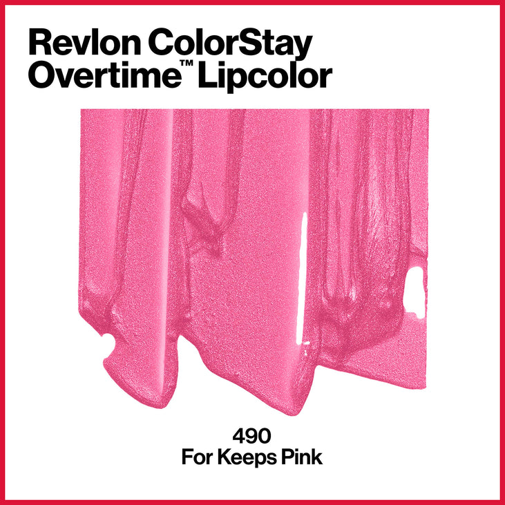 Revlon Liquid Lipstick with Clear Lip Gloss by Revlon, ColorStay Face Makeup, Overtime Lipcolor, Dual Ended with Vitamin E in Pink, 490 For Keeps Pink, 0.07 fl oz