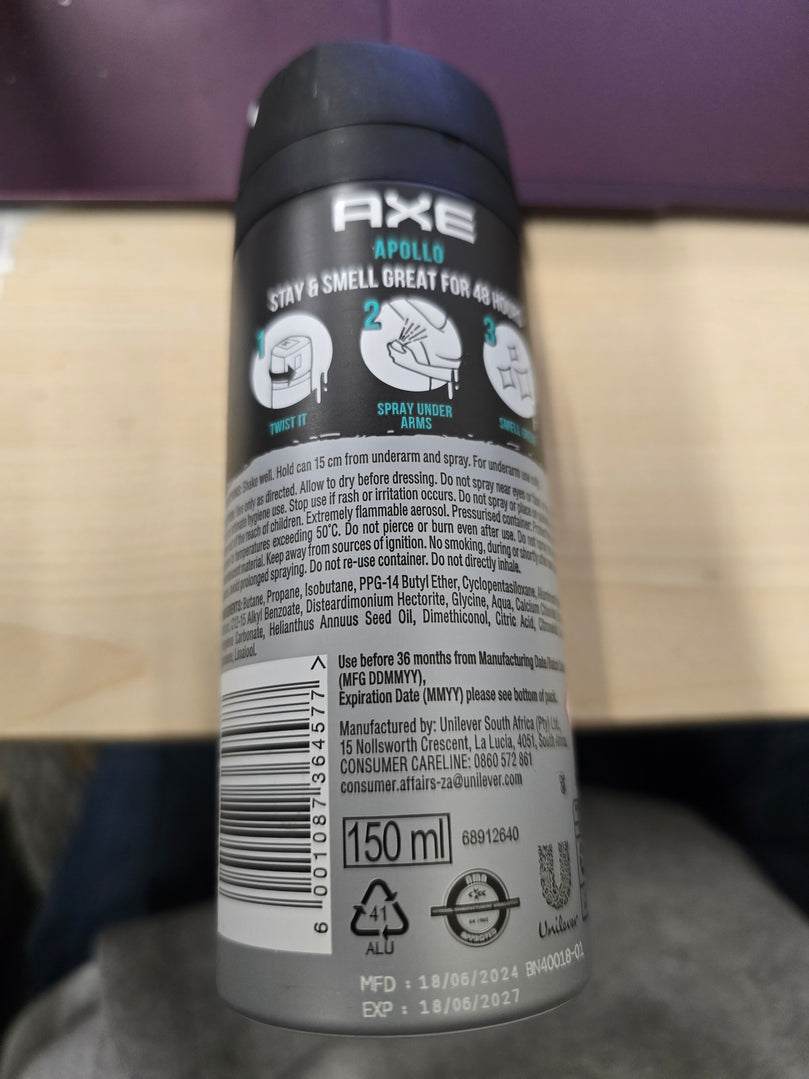 Axe Apollo Mens Deodorant Body Spray 150 ml / 5.07 oz (Pack of 3)