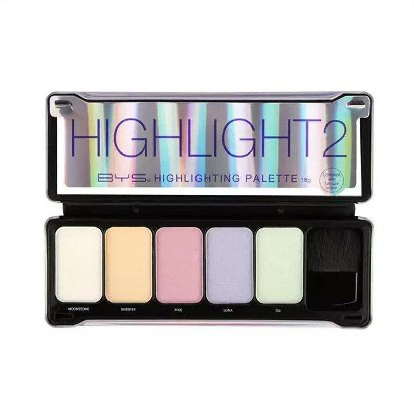 BYS Highlight 2 Makeup Palette with Contour Brush and Mirror