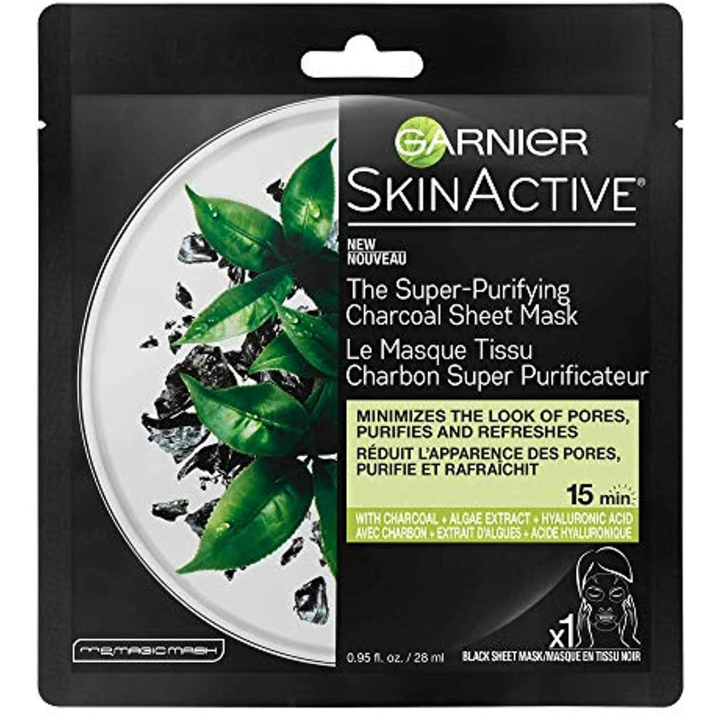 Garnier SkinActive Super Purifying Charcoal Sheet Mask, 12 Count