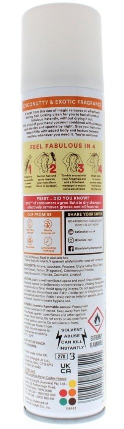 Batiste Dry Shampoo Tropical Coconut 200ml Waterless Oil Control Hair Care