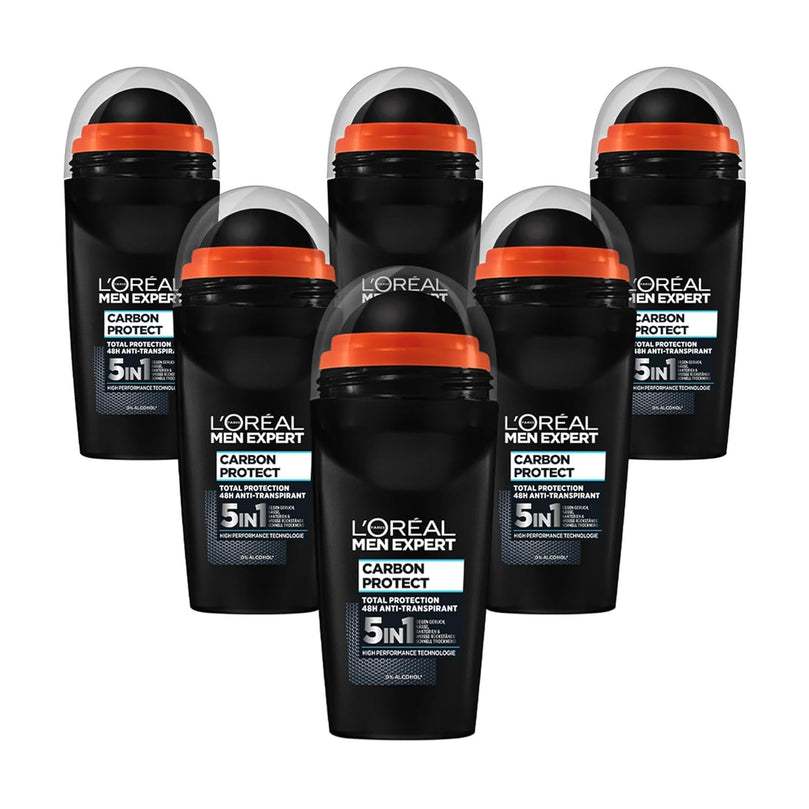 6 x L'Oreal Paris Men Expert Carbon Protect 4in1 48h Anti-Perspirant Intense Ice Fragrance Roll-On 50ml