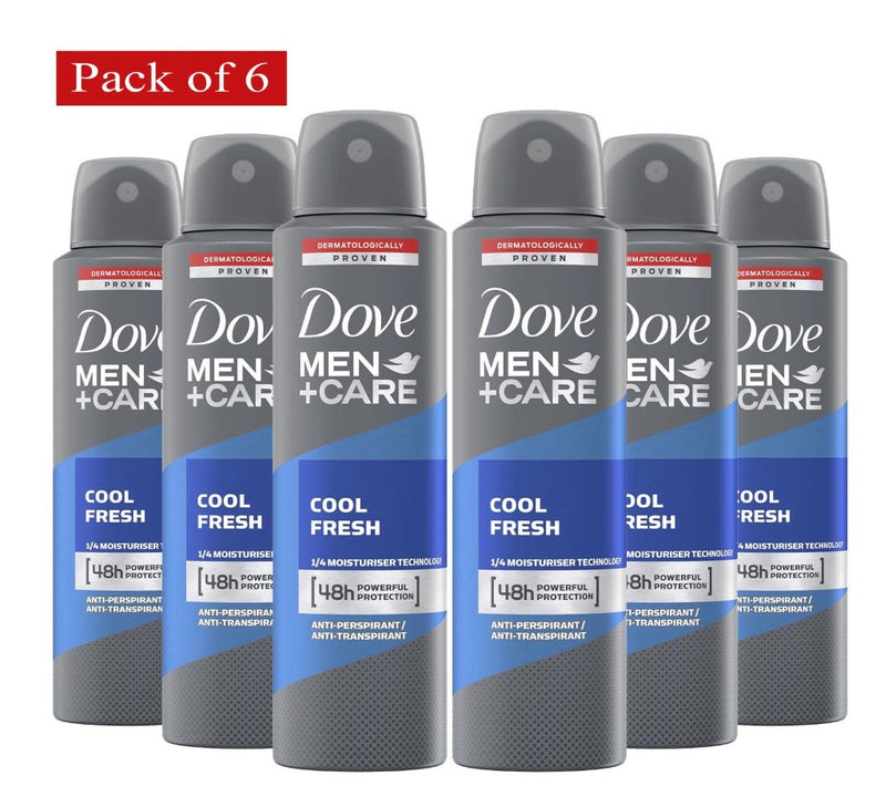 Dove Men + Care Cool Fresh Spray, International Version, Deodorant & Anti-Perspirant 150ml / 5.07 Oz (Set of 6)