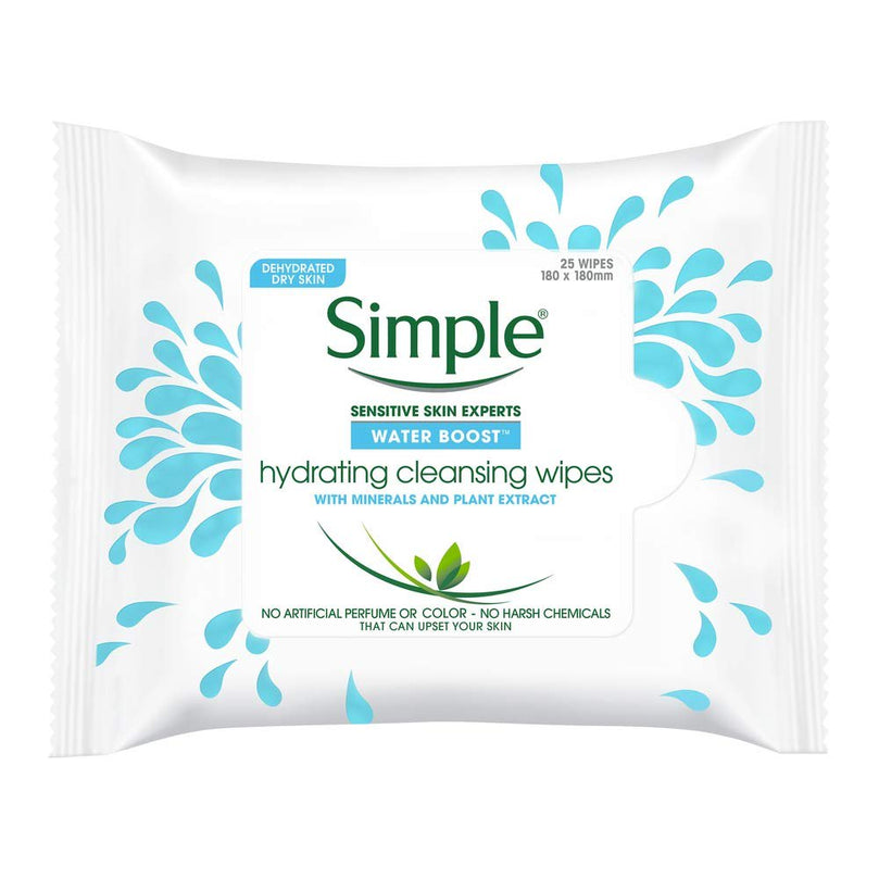 Simple Water Boost Hydrating Cleansing Face Wipes, 25 Count (Pack of 6)