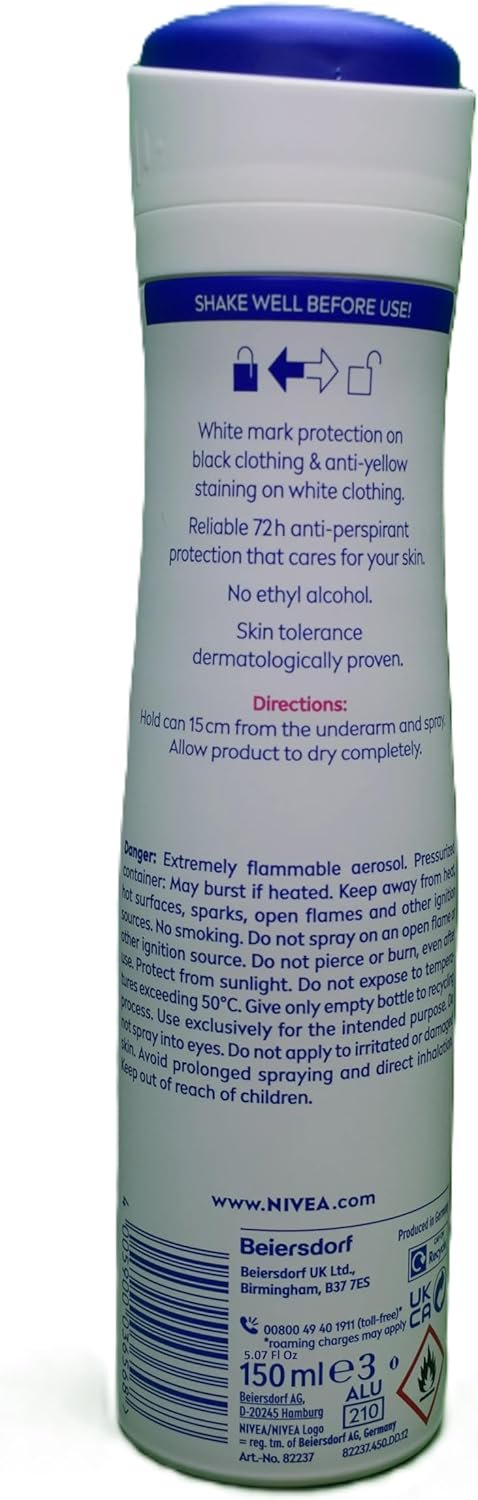 Nivea for Women Anti Perpirant Spray Invisible for Black & White 48h 150 Ml (Pack of 3)