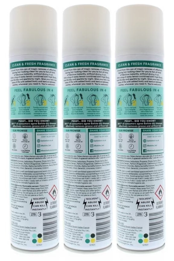 Batiste Dry Shampoo, Waterless shampoo, Original, 3.81oz, Pack of 3