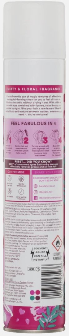 Batiste Dry Shampoo Blush Flirty Floral Instant Hair Refresh 350 ML (Pack of 2)