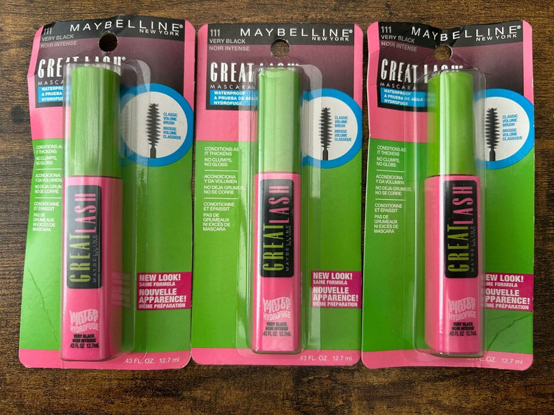 Maybelline New York Great Lash Waterproof Mascara Makeup Very Black 3 Count