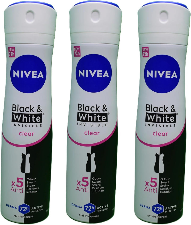 Nivea for Women Anti Perpirant Spray Invisible for Black & White 48h 150 Ml (Pack of 3)