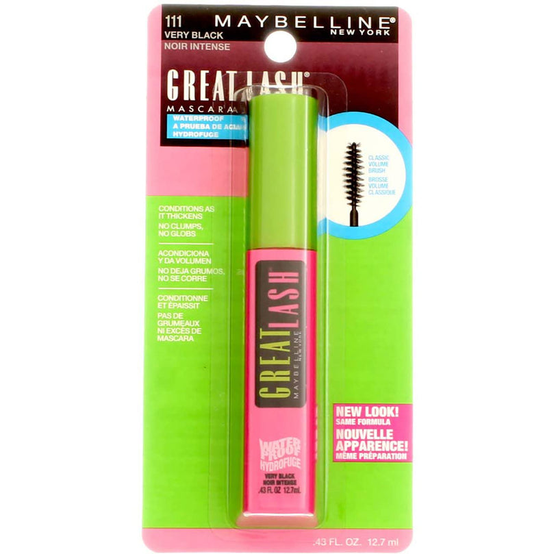 Maybelline Great Lash Waterproof Mascara, Very Black [111], 0.43 oz (Pack of 6)