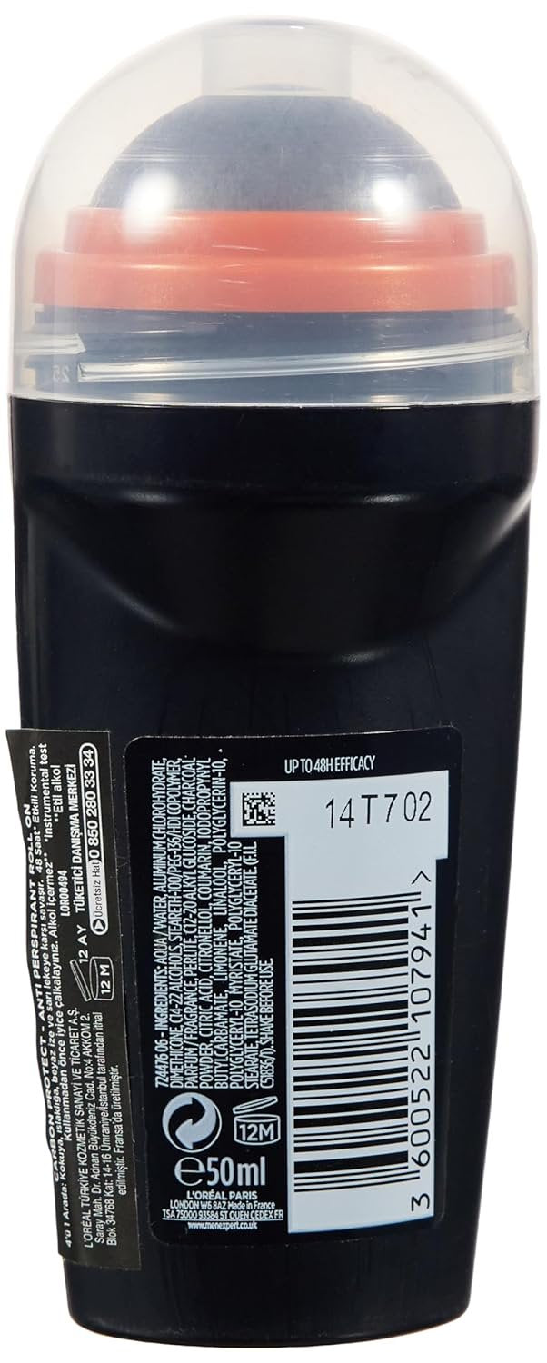 6 x L'Oreal Paris Men Expert Carbon Protect 4in1 48h Anti-Perspirant Intense Ice Fragrance Roll-On 50ml