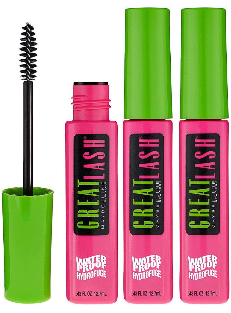 Maybelline New York Great Lash Waterproof Mascara Makeup Very Black 3 Count
