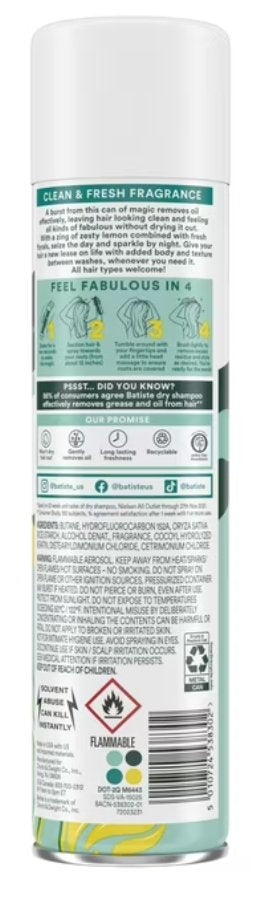 Batiste Original Dry Shampoo, Absorbs Oil & Grease, Classic Clean Scent, 7.62 oz