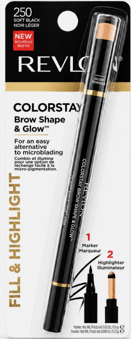Revlon ColorStay Shape & Glow Brow Pencil and Highlighter, Soft Black
