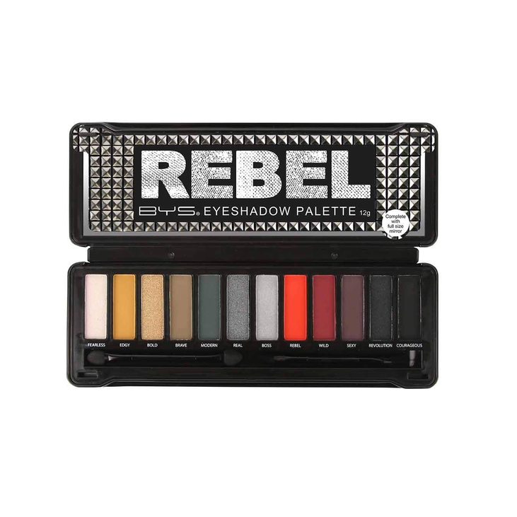 BYS Rebel Eyeshadow Palette, 12 Color Collection in Tin Kit with Mirror - Highly Pigmented Matte & Metallic Shades