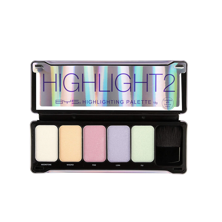 BYS Highlight 2 Makeup Palette with Contour Brush and Mirror