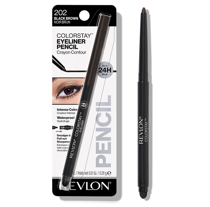 Pencil Eyeliner by Revlon, ColorStay Eye Makeup with Built-in Sharpener, Waterproof, Smudgeproof, Longwearing with Ultra-Fine Tip, Black Brown, 0.01 Oz