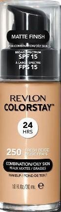 Revlon ColorStay Face Makeup for Combination & Oily Skin, SPF 15, Longwear Medium-Full Coverage with Matte Finish, 250 Fresh Beige