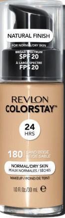 Revlon ColorStay Face Makeup for Normal and Dry Skin, SPF 20, Longwear Medium-Full Coverage with Matte Finish, Oil Free, 180 Sand Beige