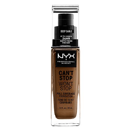 NYX Professional Makeup Can't Stop Won't Stop 24hr Full Coverage Liquid Foundation, Matte Finish, Waterproof, Deep Sable