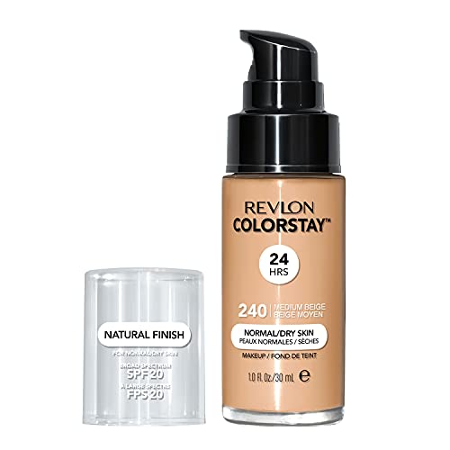 Revlon ColorStay Face Makeup for Normal and Dry Skin, SPF 20, Longwear Medium-Full Coverage with Matte Finish, Oil Free, 240 Medium Beige