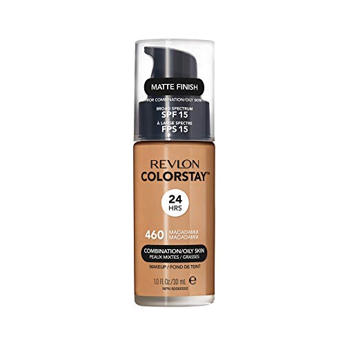 Revlon ColorStay Face Makeup for Combination & Oily Skin, SPF 15, Longwear Medium-Full Coverage with Matte Finish, 460 Macadamia