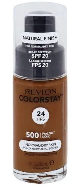 Revlon ColorStay Face Makeup for Normal and Dry Skin, SPF 20, Longwear Medium-Full Coverage with Matte Finish, Oil Free, 500 Walnut