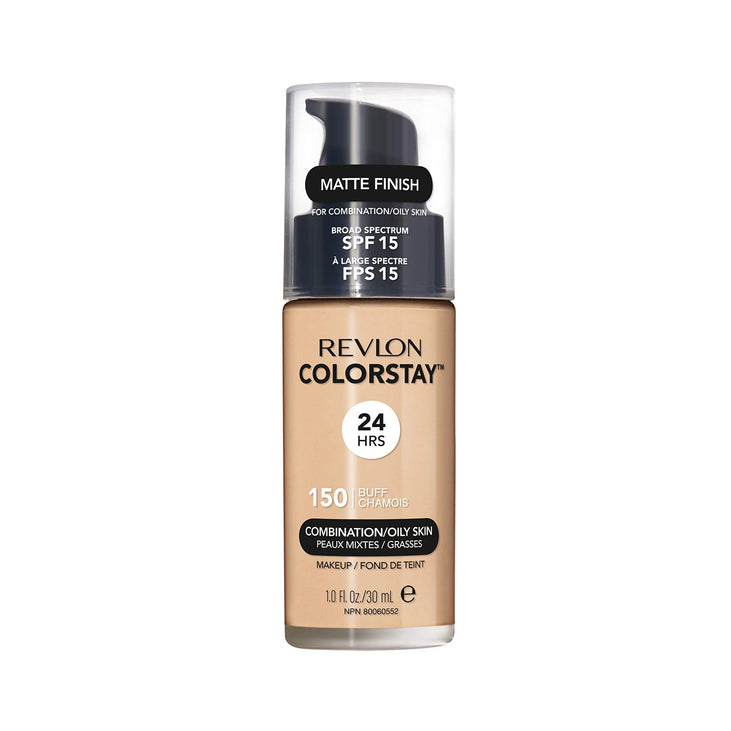 Revlon ColorStay Face Makeup for Combination & Oily Skin, SPF 15, Longwear Medium-Full Coverage with Matte Finish, 150 Buff