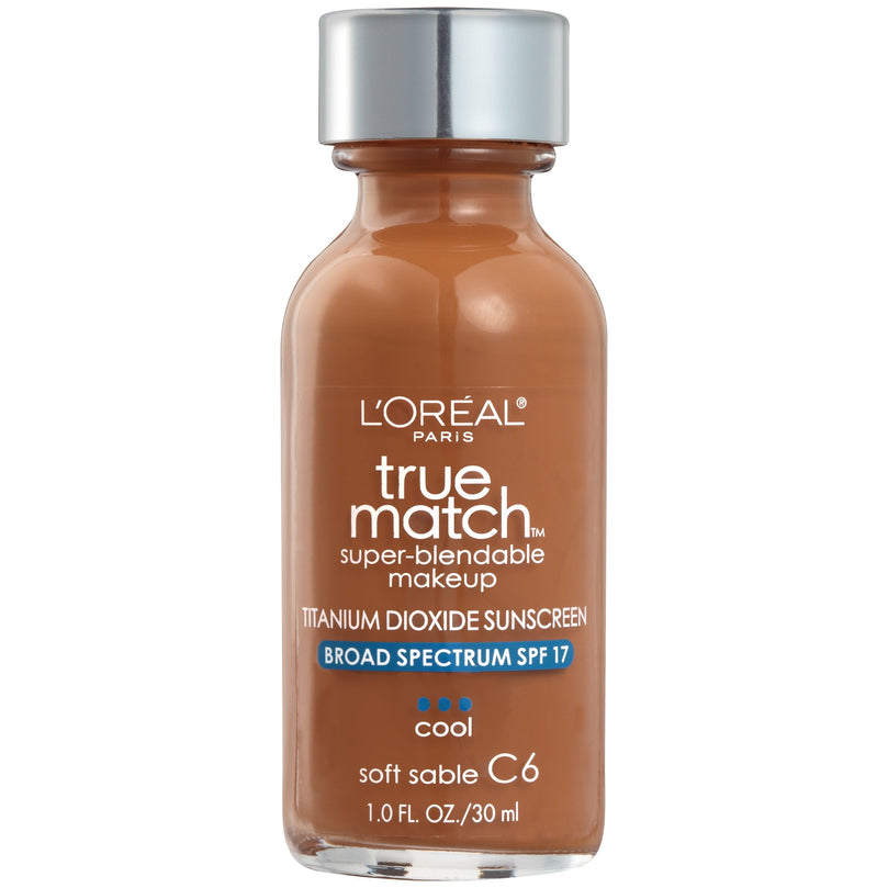 L'Oreal Paris True Match Liquid Foundation Makeup, Natural Finish, C6 Soft Sable, 1 fl oz - Old Version