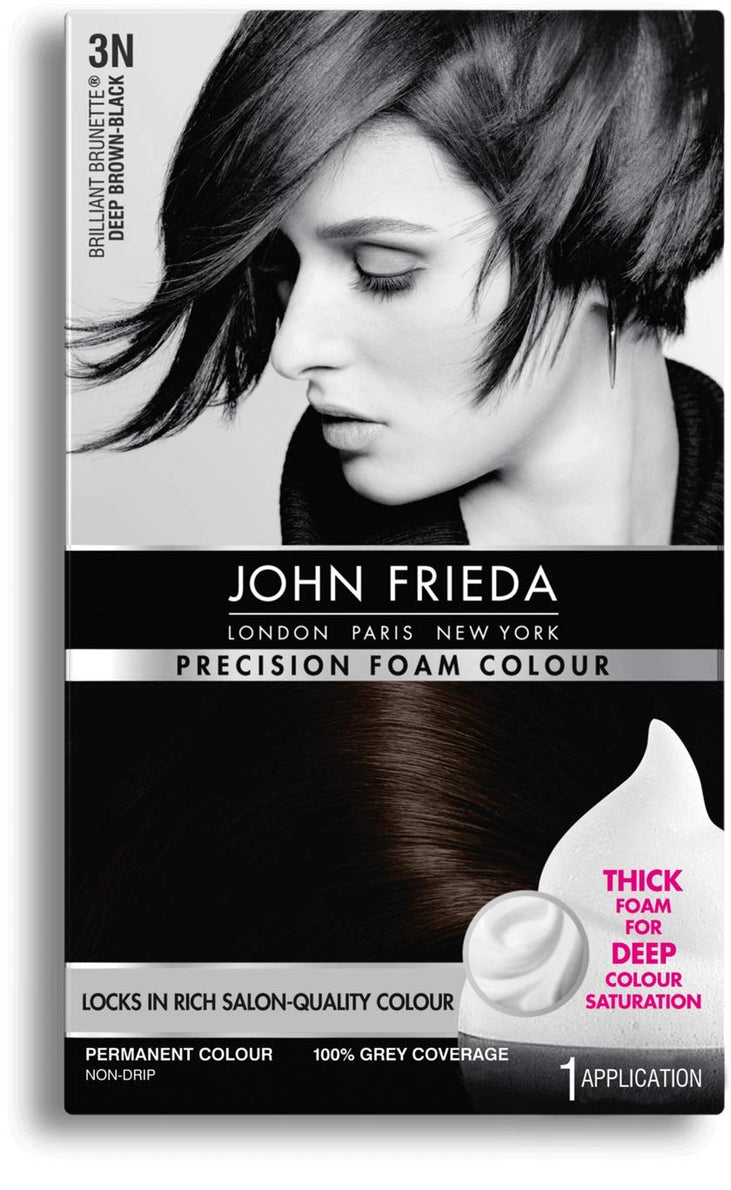 John Frieda Brilliant Brunette Permanent Precision Hair Color Foam, 3N Deep Brown Black, 1 Application