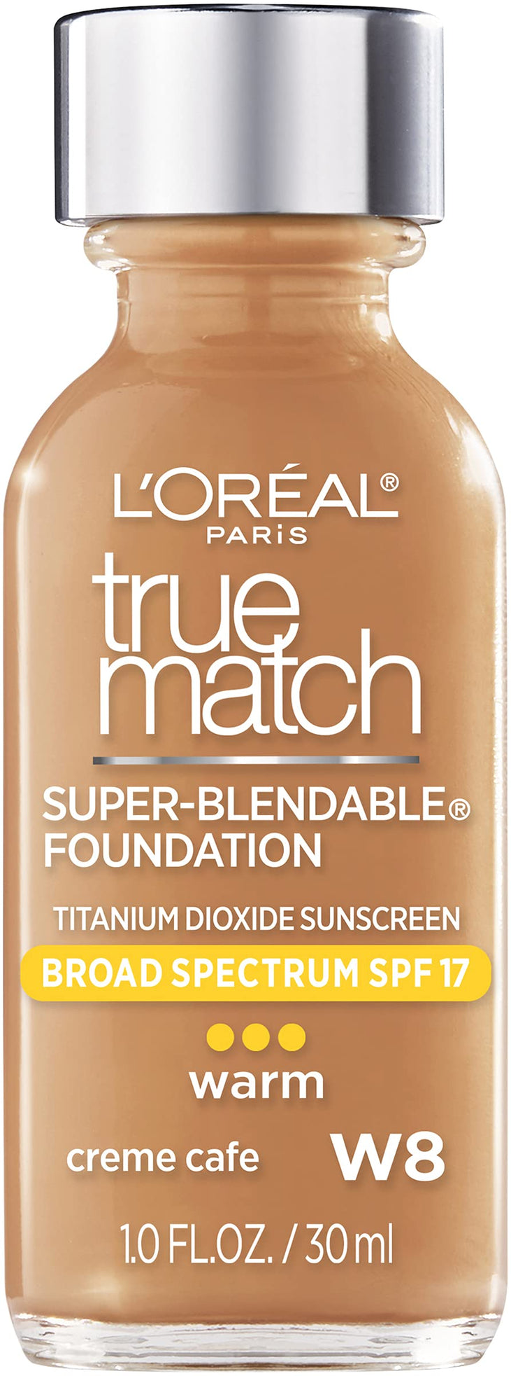 L'Oreal Paris True Match Hyaluronic Tinted Serum Foundation Makeup, W8 Creme Cafe, 1 fl oz - Old Version