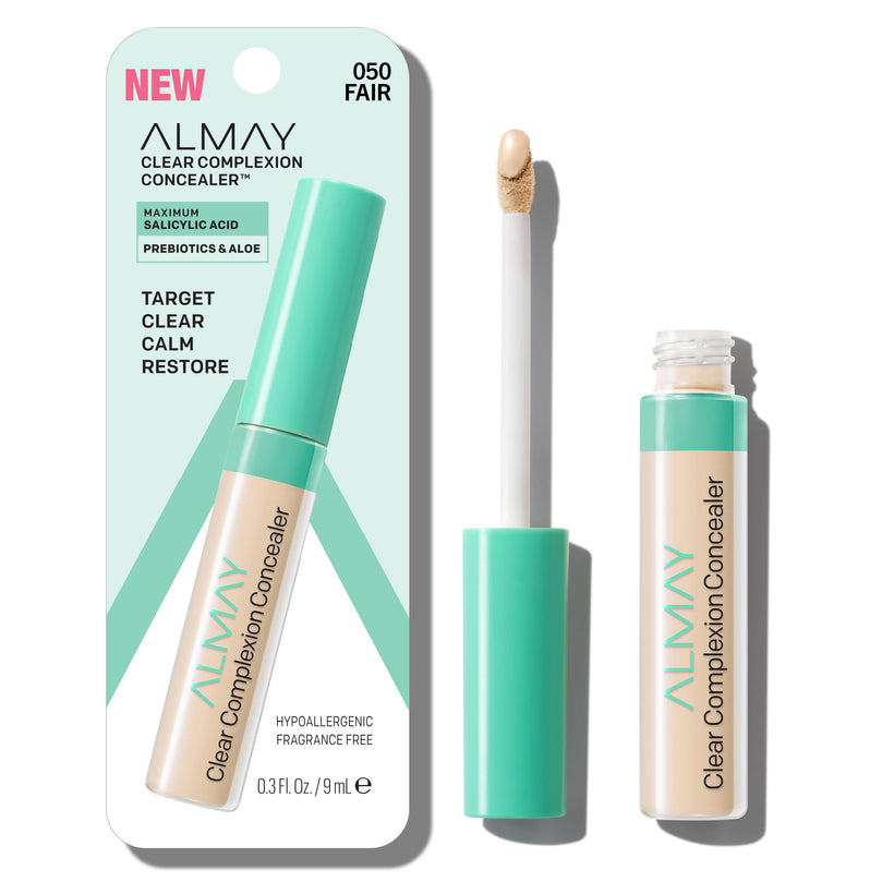 Almay Clear Complexion Acne & Blemish Spot Treatment Concealer Makeup with Salicylic Acid- Lightweight, Full Coverage, Hypoallergenic, Fragrance Free, for Sensitive Skin, 050 Fair, 0.3 fl oz.