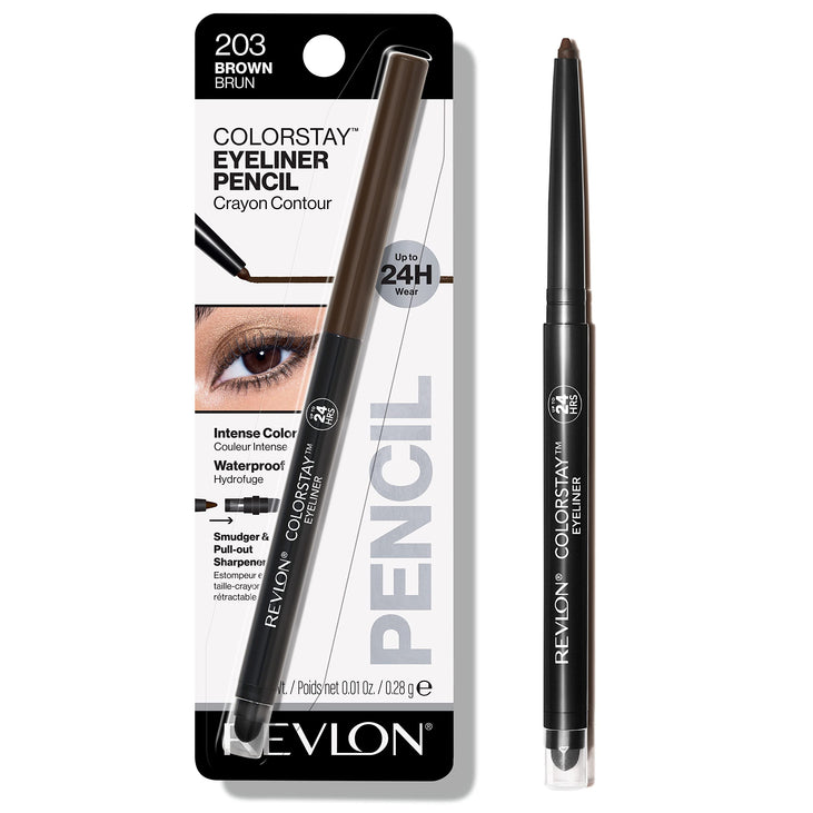 Revlon ColorStay Eye Makeup with Built-in Sharpener, Waterproof, Smudgeproof, Longwearing with Ultra-Fine Tip, 203 Brown, 0.01 oz