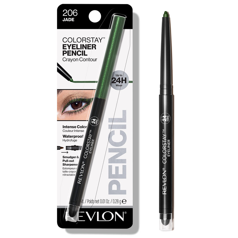 Revlon ColorStay Eye Makeup with Built-in Sharpener, Waterproof, Smudgeproof, Longwearing with Ultra-Fine Tip, 206 Jade, 0.01 oz