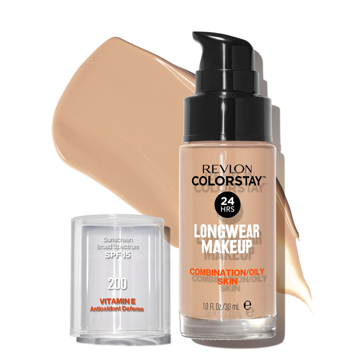 Revlon ColorStay Face Makeup for Combination & Oily Skin, SPF 15, Longwear Medium-Full Coverage with Matte Finish, 200 Nude