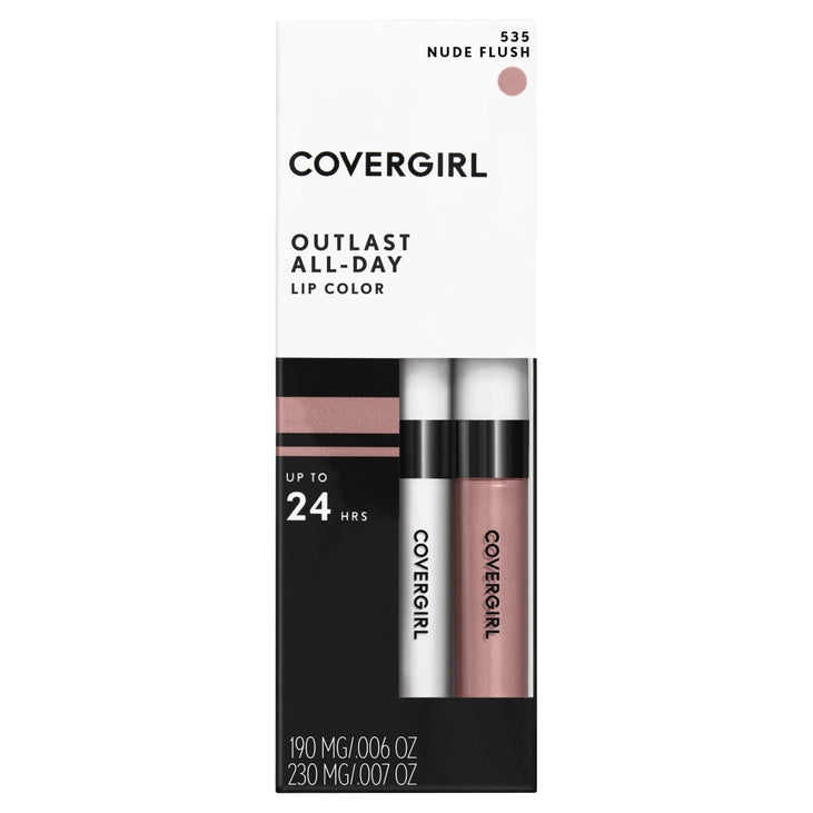 COVERGIRL Outlast All-Day Lip Color Liquid Lipstick And Moisturizing Topcoat, Longwear, Nude Flush, Shiny Lip Gloss, Stays On All Day, Moisturizing Formula, Cruelty Free, Easy Two-Step Process